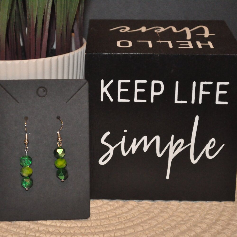 Green Iridescent Faceted Bead Drop Earrings